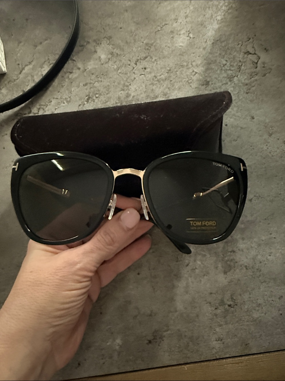 NWT Tom Ford Black and Gold Oversized Cat-Eye Sunglasses